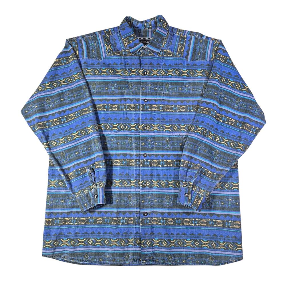 (XL) Vintage Saturdays Aztec Button Up Shirt